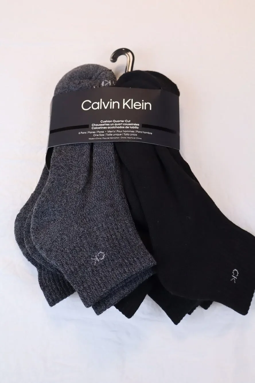 NEW Calvin Klein 6-Pack Cushion Quarter Cut Men's Black Gray One Size